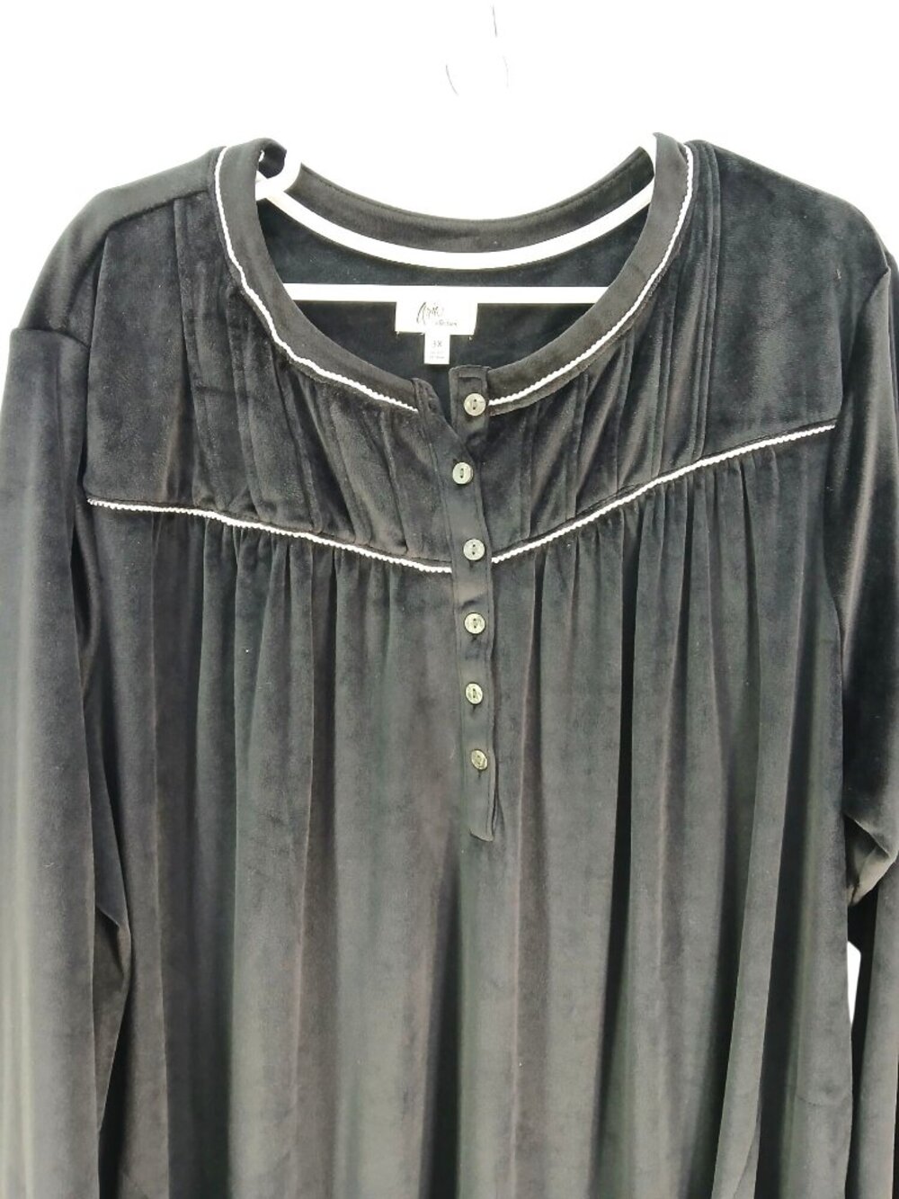 Aria Collection Womens 3X Black Velour Nightgown Button Front Knit Recycled Eco - Picture 9 of 13